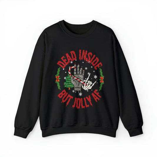 "Dead inside but jolly AF" Candy Cane Crewneck Sweatshirt