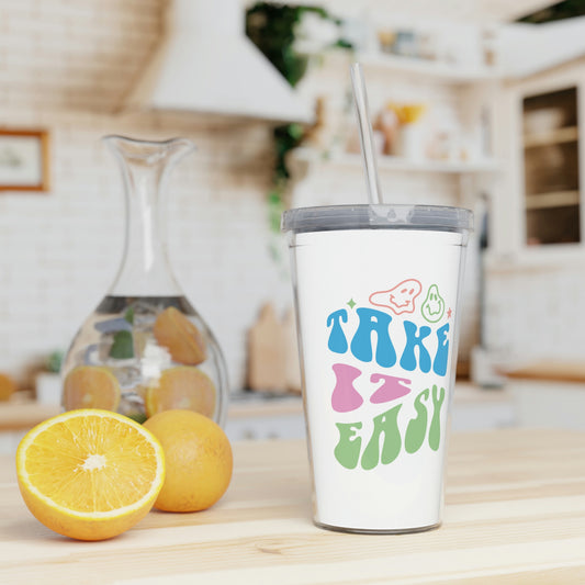 "Take it easy" Plastic Tumbler with Straw