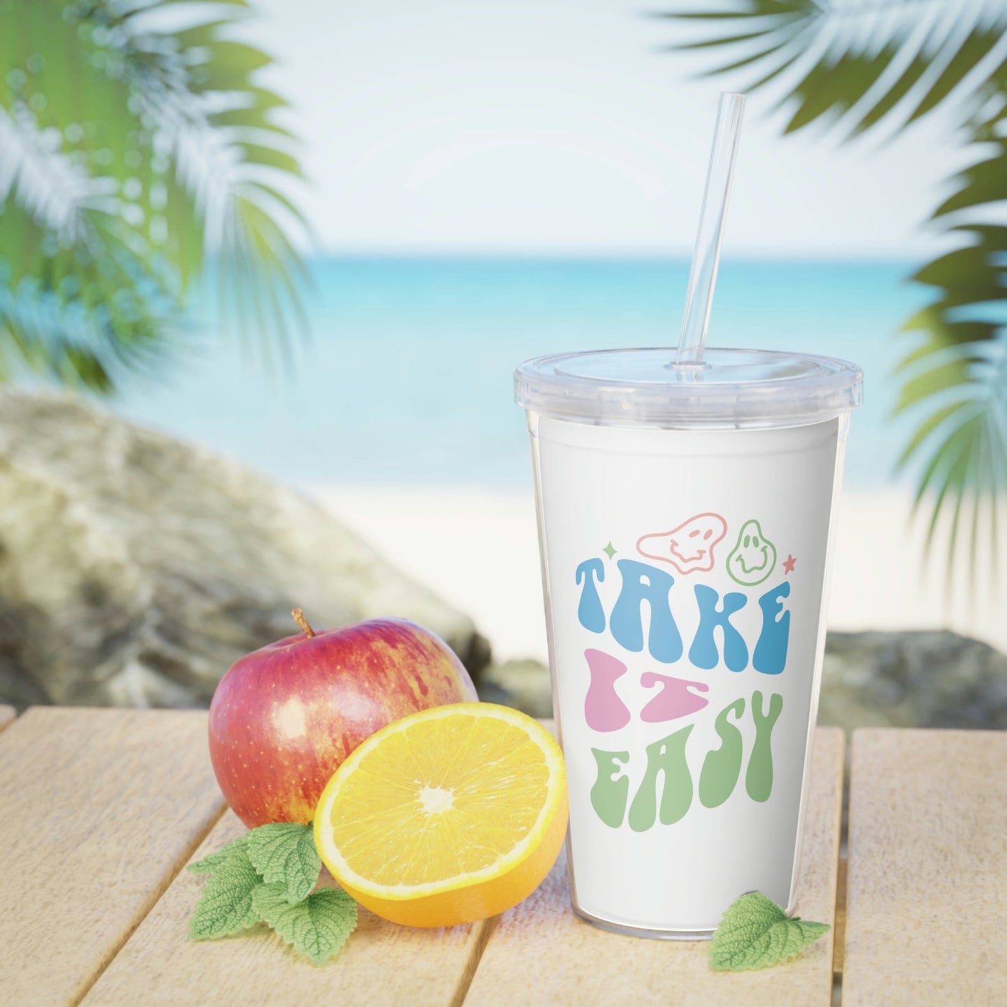 "Take it easy" Plastic Tumbler with Straw