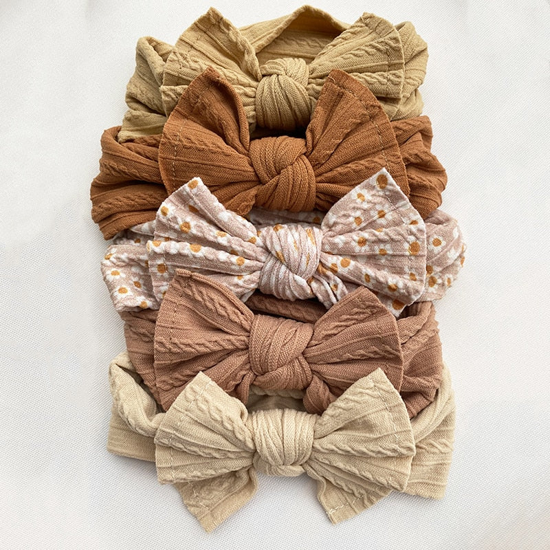 5Pcs - Cable Knit Headband Bows For Newborn-Toddler