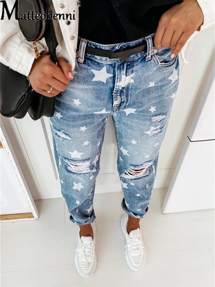 "Starry Nights" - Ripped Boyfriend Jeans