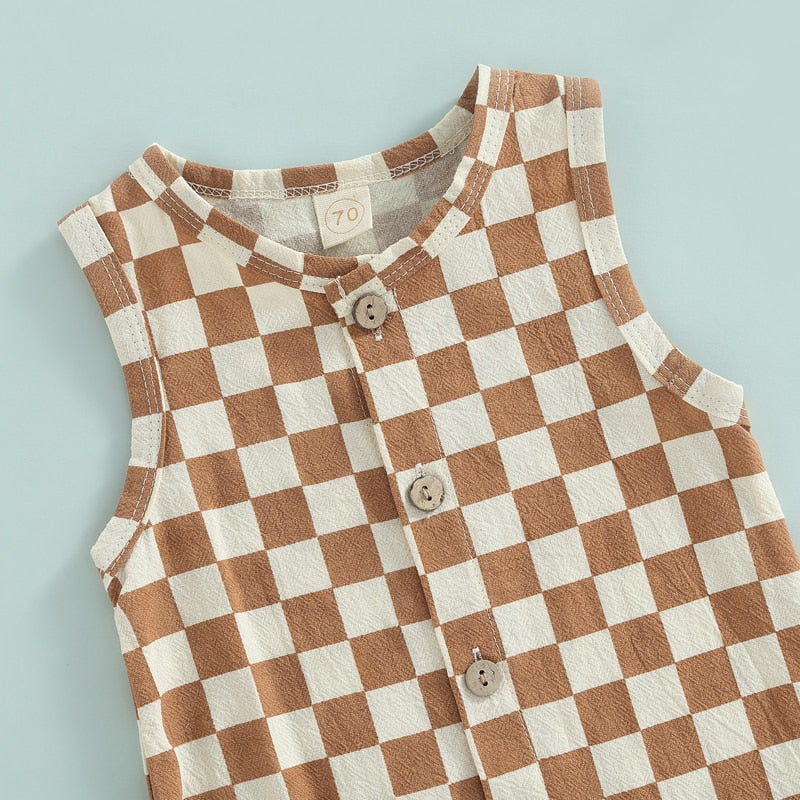 "SKATER" Checkered Jumpsuit Button up