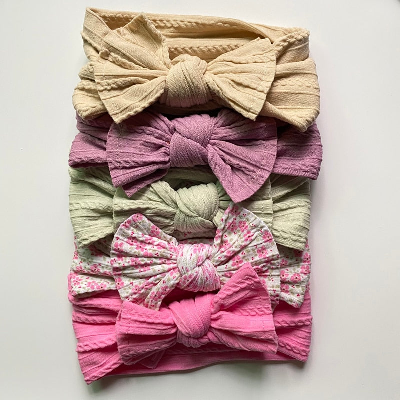 5Pcs - Cable Knit Headband Bows For Newborn-Toddler